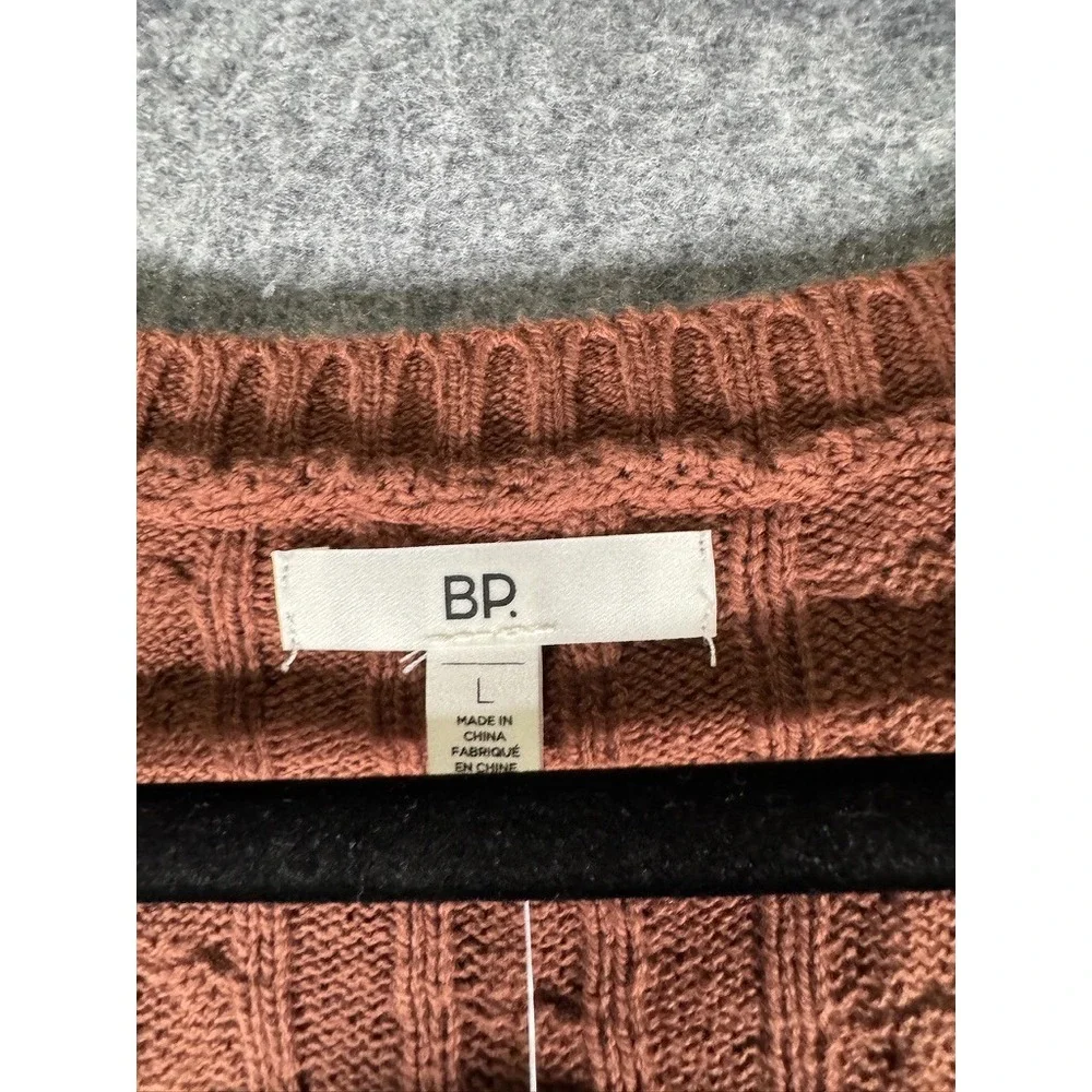 BP Nordstrom Womens large Cable Knit V-Neck‎ Sweater Brown Mink academia preppy